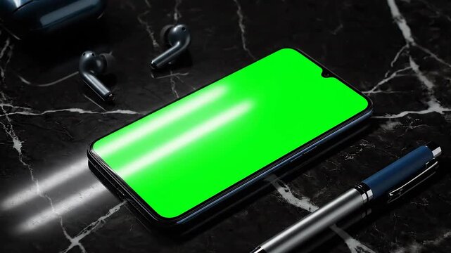 Green Screen Smartphone Mockup with Accessories