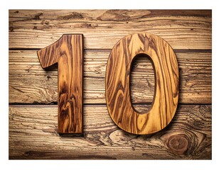Wooden number ten on a rustic wood background