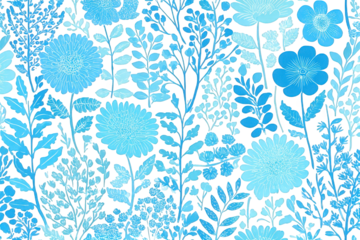 Intricate Floral Silhouettes in Cyan Blue Gradient on Black Backdrop Seamless Pattern Design for Textiles and Wallpaper Abstract Botanical Arrangement with Detailed Leaves and Floral Elements