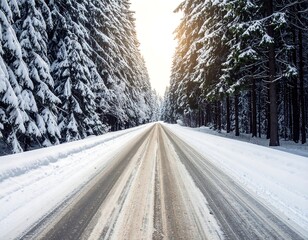 Snowy winter road through a forest (1)