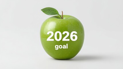 Green apple symbolizing a goal for 2026, featuring a leaf and bold text.