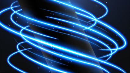 Abstract Blue Light Lines Effect Rotates and Surrounds The Tube, Vector Illustration