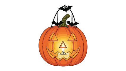 Halloween Pumpkin Lantern Illustration: A vibrantly illustrated Halloween pumpkin lantern, adorned with spooky bats and a warm, inviting candle-lit glow. Capturing the essence of the festive season.