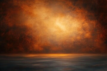 Fototapeta premium Abstract textured landscape with glowing warm orange and brown hues blending into a reflective dark water surface evoking a calm and mysterious atmosphere