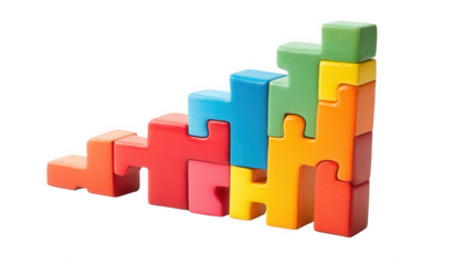 Colorful puzzle pieces arranged as a bar graph isolated on transparent background