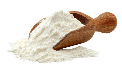 Wooden scoop filled with white flour