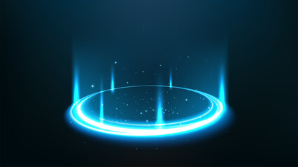 Futuristic Blue Magic Teleportation Portal with Sparks, Vector Illustration