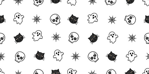 ハロウィンアイコンのシームレスパターン・背景素材 Seamless Pattern of Halloween Icons Background Design