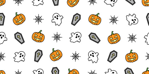 ハロウィンアイコンのシームレスパターン・背景素材 Seamless Pattern of Halloween Icons Background Design