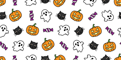 ハロウィンアイコンのシームレスパターン・背景素材 Seamless Pattern of Halloween Icons Background Design