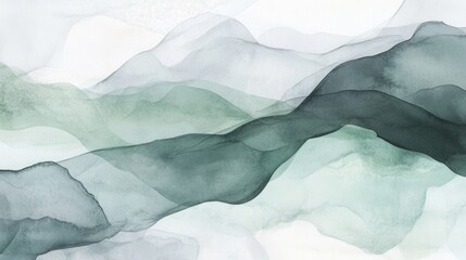 Naklejka premium Serene abstract landscape painting in greens and greys