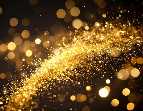 A sparkling stream of gold glitter and bokeh lights
