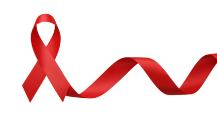 Red ribbon symbolizing AIDS awareness and support on black background