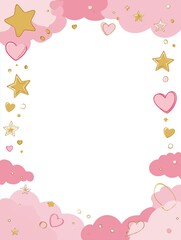 Bright and whimsical cartoon frame border with stars, hearts, and clouds for creative projects or invitations