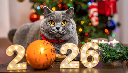 cat with christmas tree