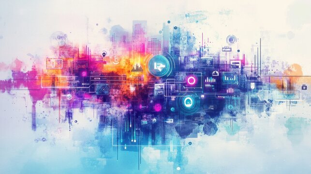 Abstract digital interface elements with vibrant data visualizations