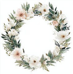 Beautiful white floral wreath with blush pink accents perfect for spring celebrations in a serene setting