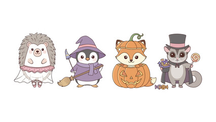 Halloween Animals: a delightful and charming group of animals, each donning unique Halloween costumes. Perfect for any spooky celebration. 