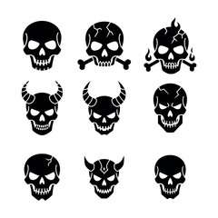 Halloween Skull Icon Set - Creepy Horror Vector Illustration