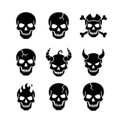 Halloween Skull Icon Set - Creepy Horror Vector Illustration
