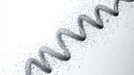 abstract close-up of small black particles forming a zigzag wave pattern on a white background evoking motion and flow