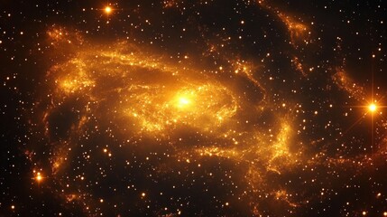 Obraz premium Bright glowing spiral galaxy surrounded by numerous sparkling stars set against dark space background