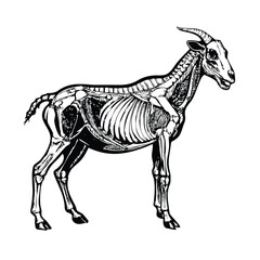 Monochrome Goat Anatomy with Muscles and Skeletal System