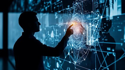 Businessman Touching Interactive Screen Future Technology Data Analysis - Powered by Adobe
