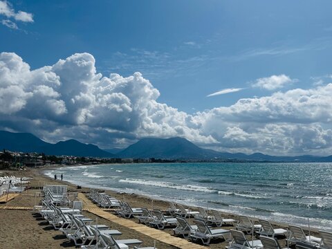 Portakal Plajı (also &ldquo;Oba Beach&rdquo; / &ldquo;Portakal Beach&rdquo;) is a Blue Flag beach with a magnificent view of the Toros Mountains, Alanya turkey 