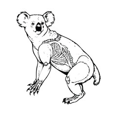 Technical Stipple Illustration of a Koala: Muscles and Bones Shown