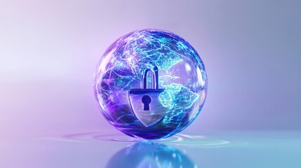 Padlock superimposed on globe in abstract digital environment