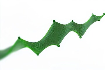 Abstract green mesh wave with connected nodes flowing diagonally on white background representing data or network structure