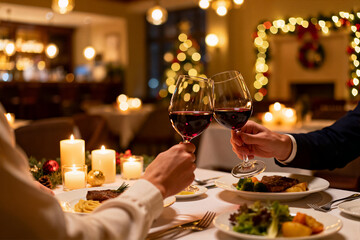 Obraz premium Romantic Toast with Wine Glasses at Festive Dinner