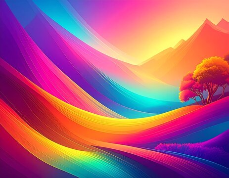 A surreal landscape of vibrant, flowing colors - Powered by Adobe