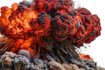 Dramatic Explosion of Fireball Clouds with Orange and Black Smoke Against Transparent Background Intense Heat and Energy Abstract Representation of Power and Destruction