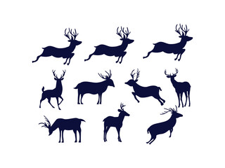 Deer silhouettes vector set illustration perfect for use in logos, animal designs, branding, wildlife, and nature themed creative visual projects