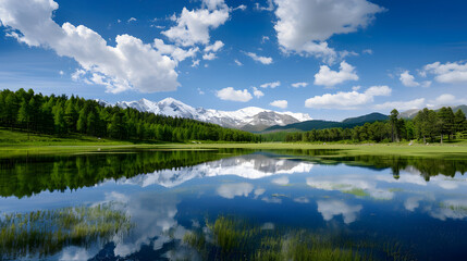Fototapeta premium Mountain lake with forest reflection