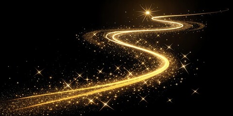 Obraz premium Golden light trails and sparkles on a dark background abstract