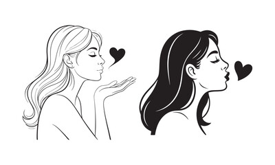 Love and romance concept – woman blowing kiss illustration