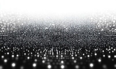 Abstract digital landscape formed by floating binary code digits and glowing dots creating a futuristic data visualization effect