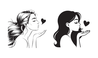 Love and romance concept – woman blowing kiss illustration