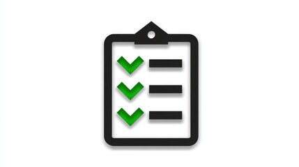 Checklist icon featuring vibrant green checkmarks against a sleek black clipboard reflecting organization and accomplishment