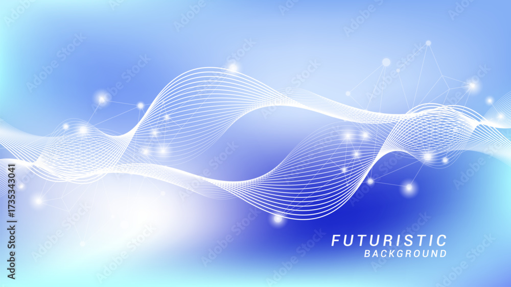 Wall mural abstract background of future technology concept. gradient blue background with shining wave and ple