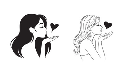 Beautiful woman portrait silhouette with romantic gesture