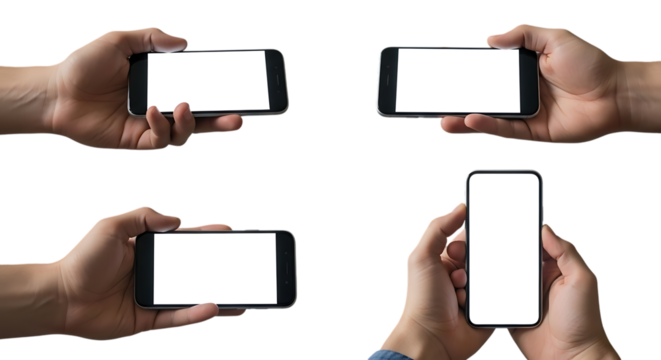 Hands Holding Smartphones with Blank White Screens for App Development