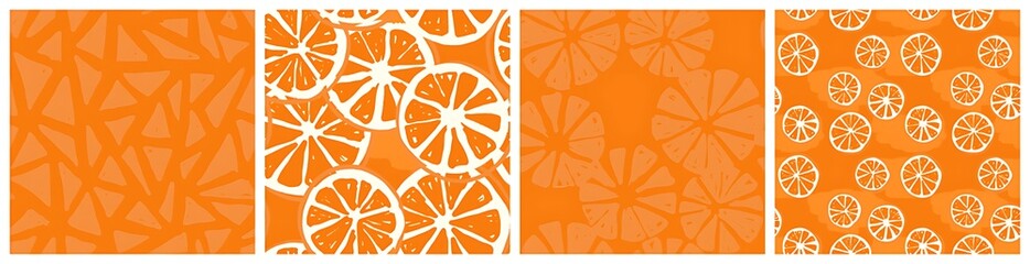 Four vertical panels displaying abstract orange patterns and textures