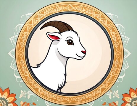 Cute goat profile in ornate frame - Powered by Adobe