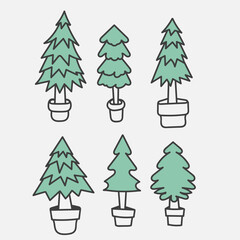 hand drawn doodle pine tree collection 