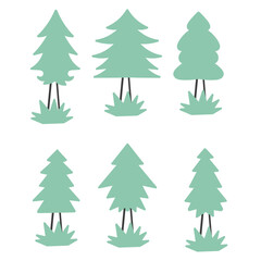 hand drawn doodle pine tree collection 