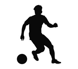 Silhouette of a soccer player running with a ball in an action game illustration